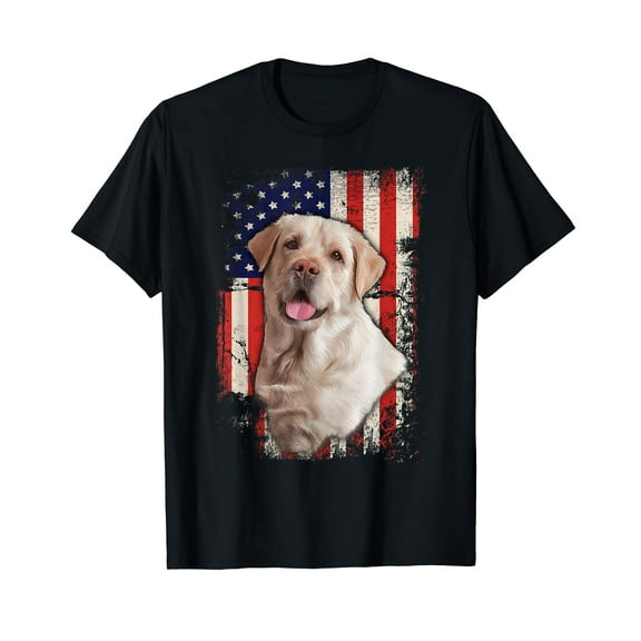 Yellow Labrador Labs Patriotic American Flag Dog 4th of July Black T-Shirt