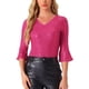 thumbnail image 1 of Top de lentejuelas INSPIRE CHIC para mujer con mangas de campana 3/4, escote en V, metálico, brillante y con purpurina, blusa de fiesta XS color rosa intenso, 1 of 6