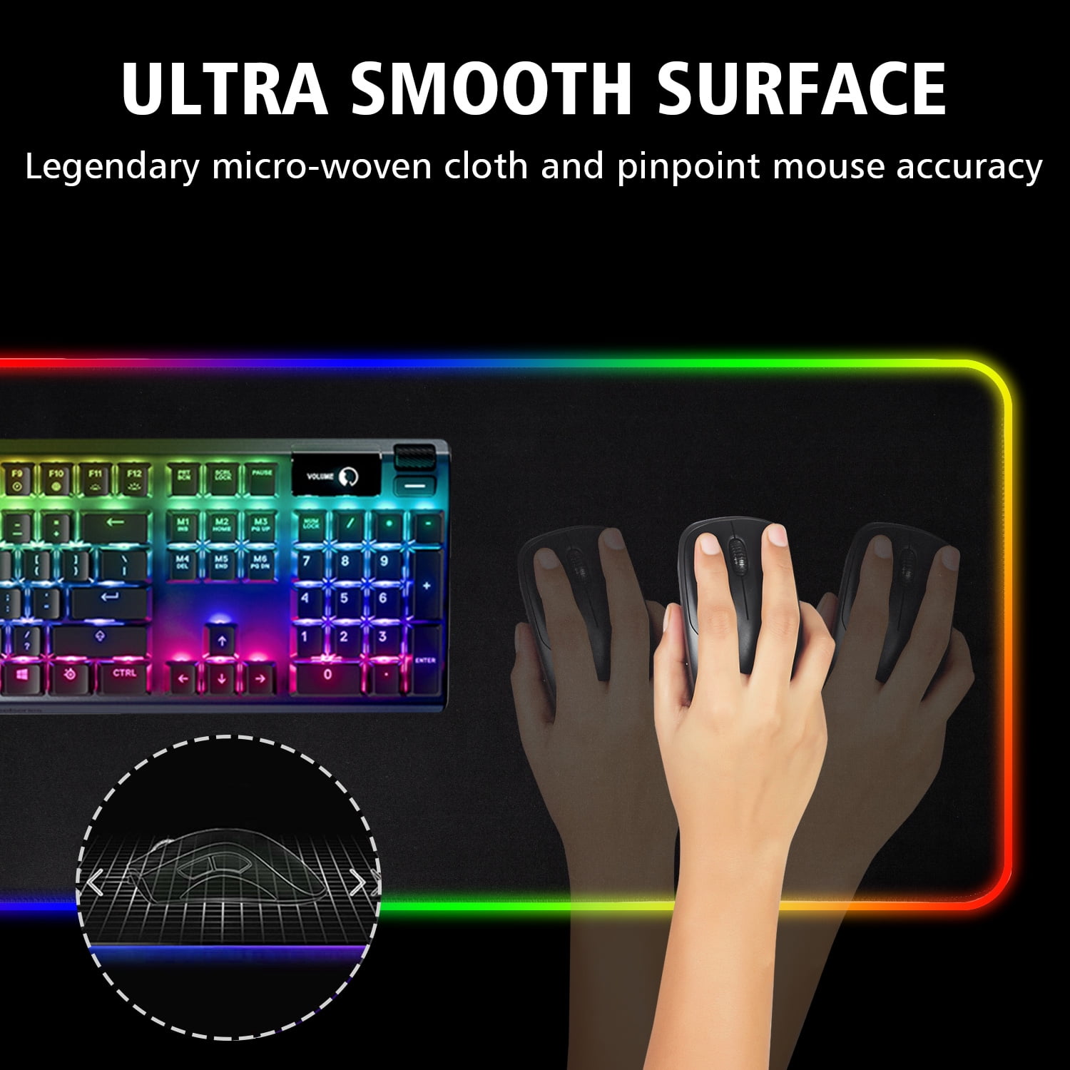 LINKPAL RGB Gaming Mouse Pad Large, Oversized LED Glowing Mice Pad Thick Extended Non-Slip Rubber Base Keyboard Mat Optimized for Gaming Sensors, Water-Resistant 9 Lighting Mode