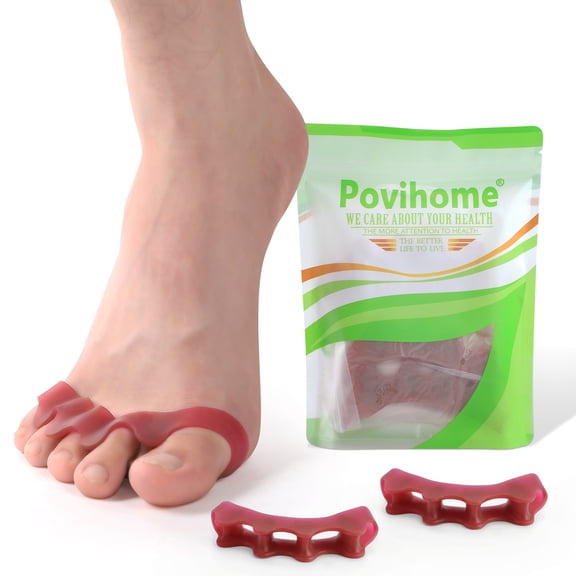 Povihome Silicone Toe Separators Toe Spacers for Toe Overlapping Hammertoe Bunions Corrector Yoga,8 Pack,Size Small,Red