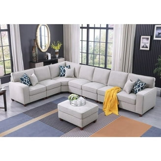 Casanova Light Gray Linen 7Pc Modular L-Shape Sectional Sofa with