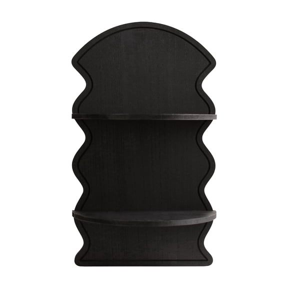 American Art Decor Black Wavy Arched Lunar Ledges Wall Shelf, Wooden 2-Tier Floating Bookshelf for Wall, Carved Fluted Arch Display Shelf for Bedroom Bathroom Kitchen Living Room Decor, 14" x 24"