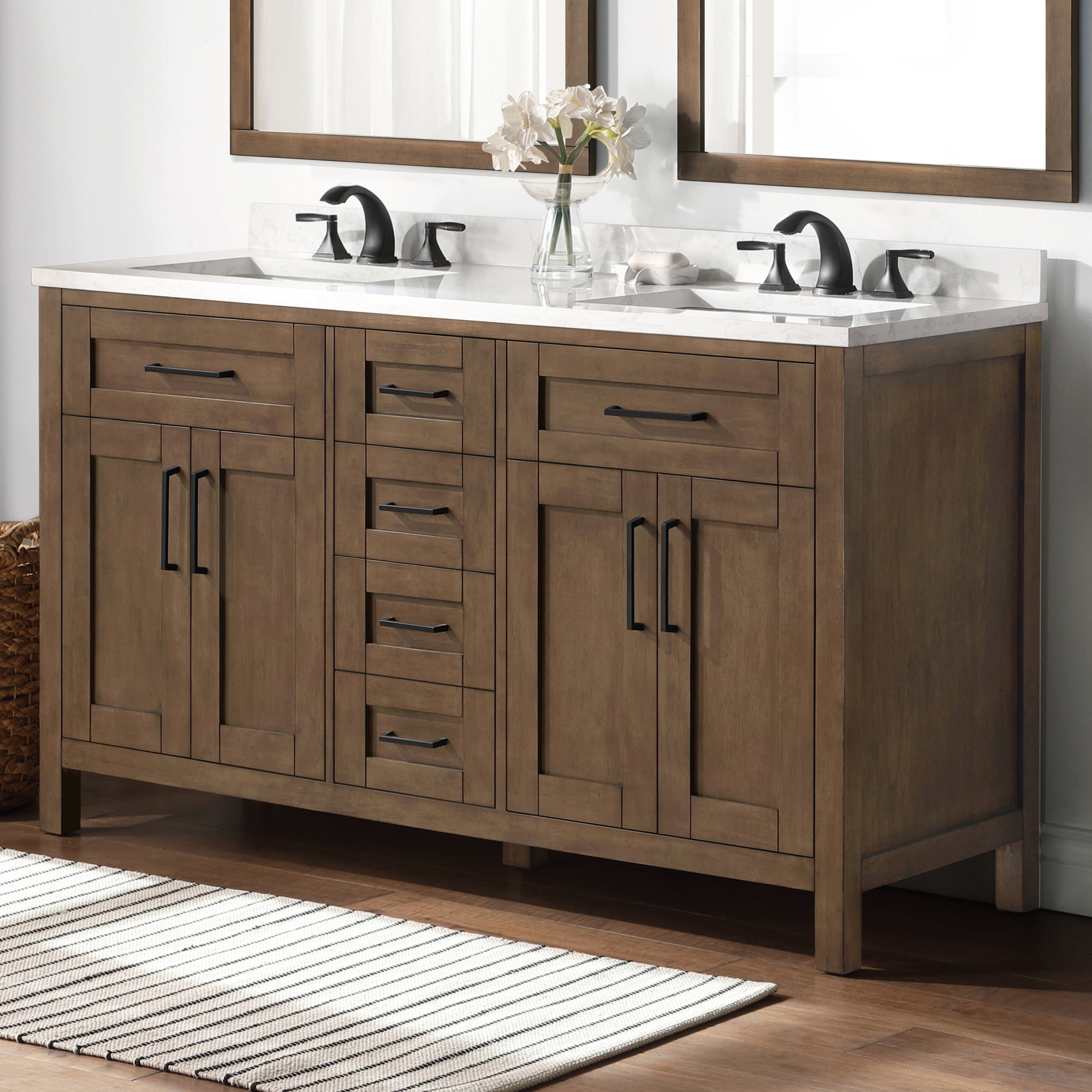 Ove Decors Tahoe 60 W x 21" D Freestanding Bathroom Vanity with Double Sink, Almond Latte