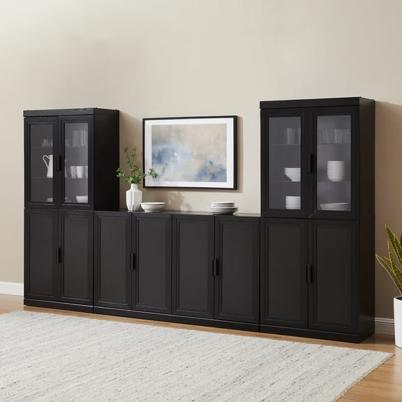 Essen 3-Piece Sideboard And Glass Door Pantry Set Black - Sideboard & 2 Glass Door Pantries