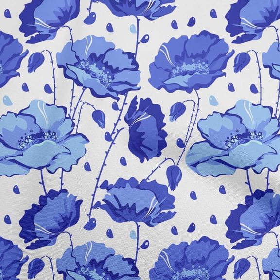 oneOone Polyester Spandex Blue Fabric Floral Fabric For Sewing Printed Craft Fabric By The Yard 56 Inch Wide