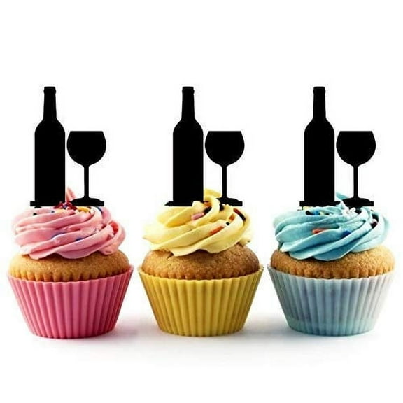 Whimsical Practicality's Wine Bottle & Glass Silhouette Acrylic Cupcake Toppers 12 pcs