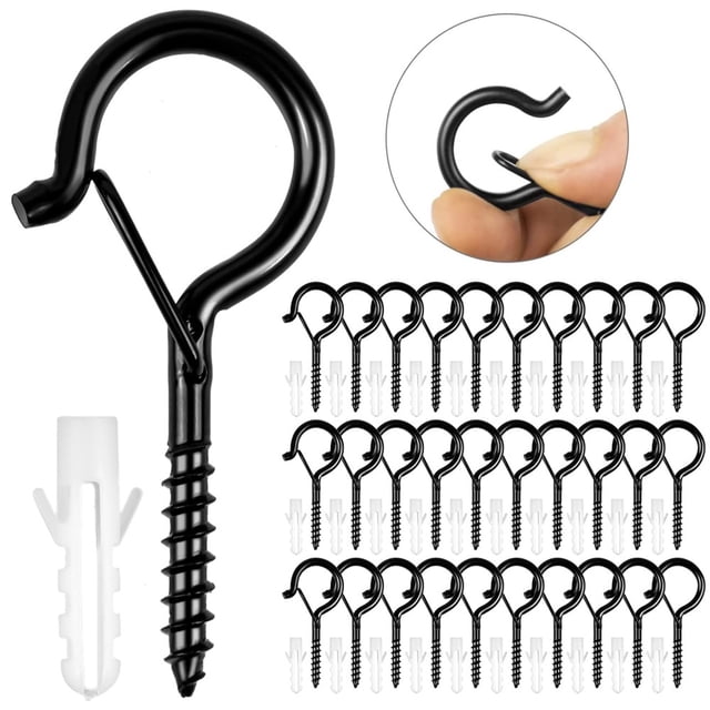 Ganchos de tornillo para colgar luces de cadena al aire libre, 30 ganchos Q-Hanger con hebilla de seguridad, ganchos de techo atornillados para colgar plantas