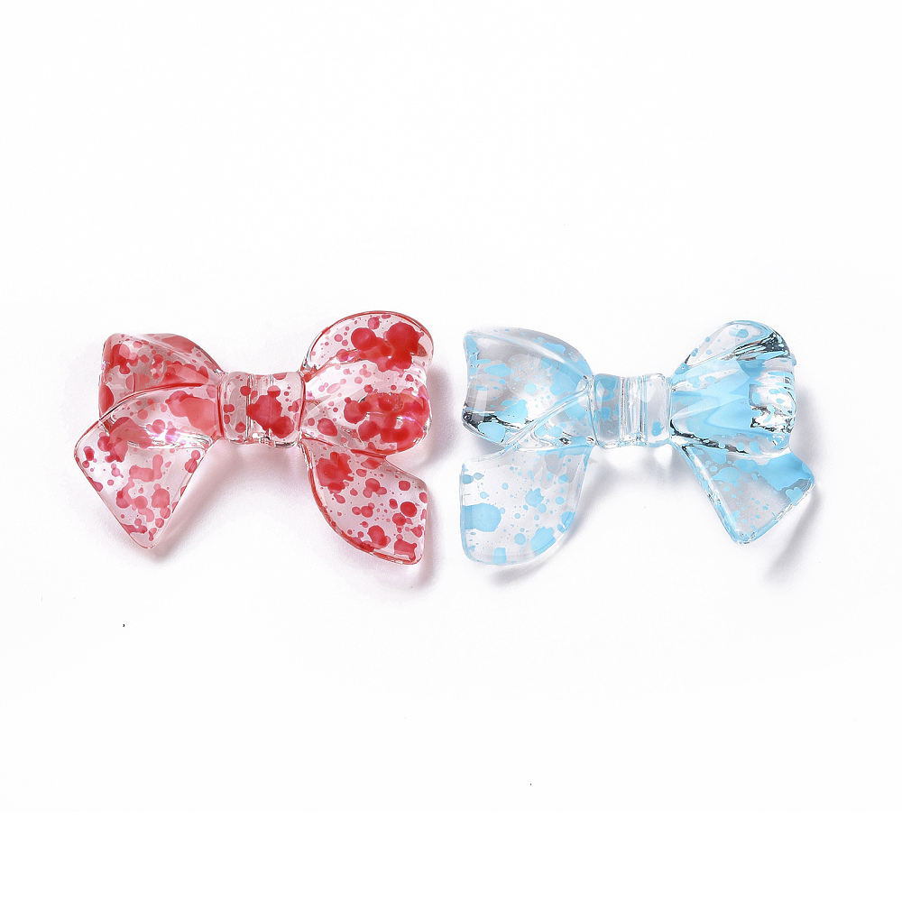 Transparent Acrylic Beads Bowknot Polka Dot Pattern Mixed color 22.5~25x31.5~33.5x5~7mm Hole: 2.5mm Acrylic