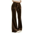 thumbnail image 2 of ClodeEU Women's Velvet Flare Pants With Pockets,Drawstring Elastic Waist Wide Leg Pant Brown,Womens Plus L, 2 of 8