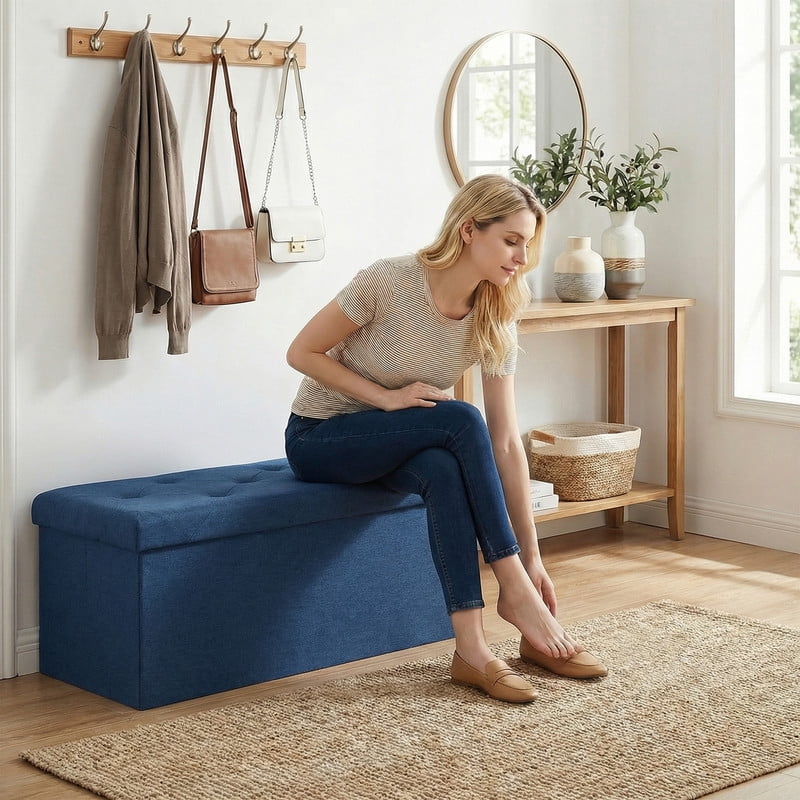 Gianna 30 Inches Folding Storage Ottoman Bench, Storage Chest, Foot Rest Stool