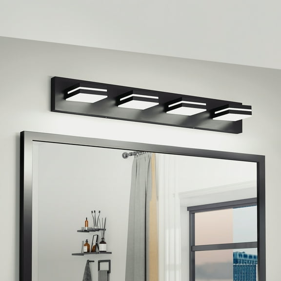 4-Light LED Vanity Light, 30-Inch Bathroom Wall Sconce with Rotatable Heads, Matte Black Finish Modern
