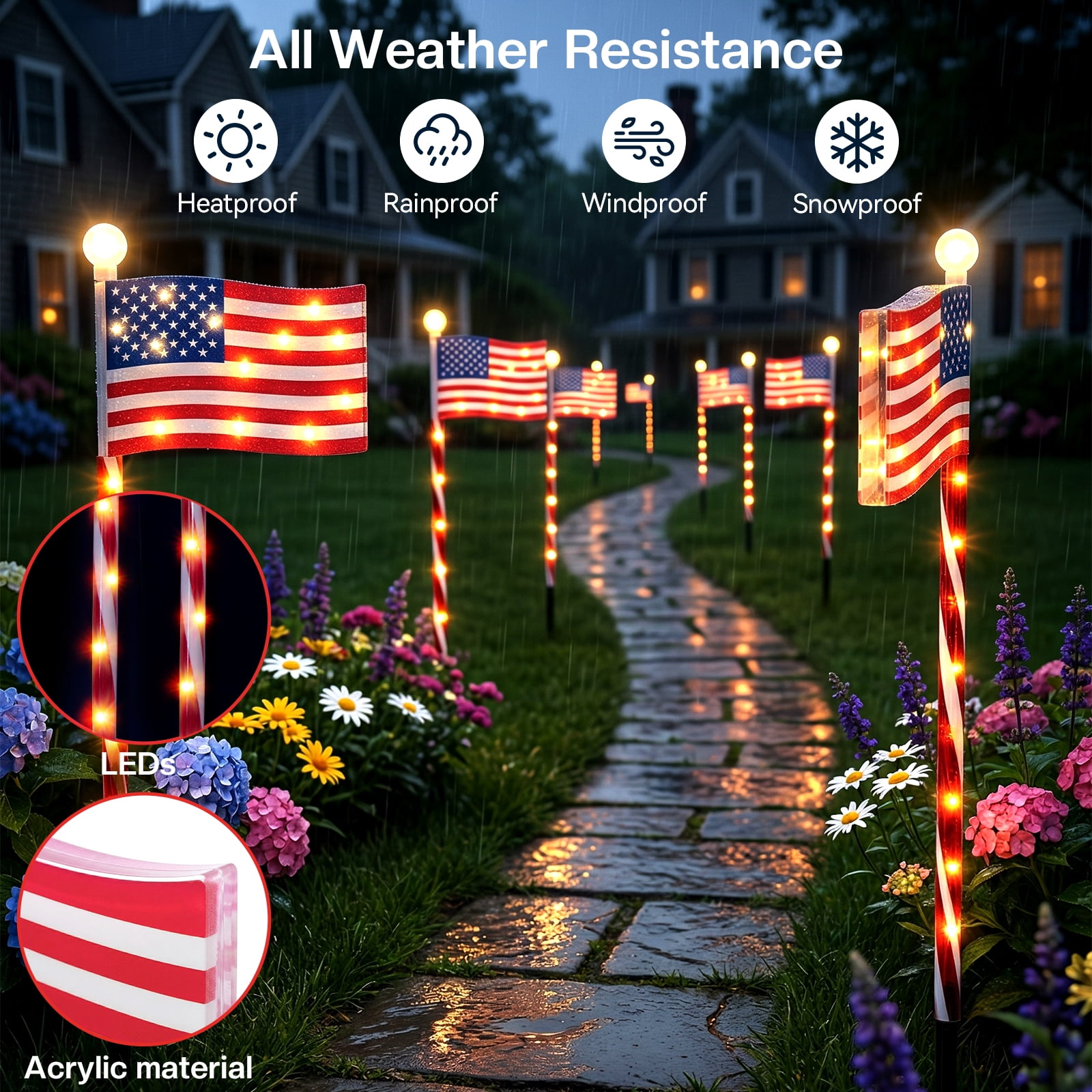 4 Pack Solar American Flag Lights Outdoor LED Patriotic Flag Stake Lights with Remote 2 Modes Dimmable Rechargeable 4th of July Decorations for Yard Garden Lawn America 250