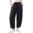 thumbnail image 6 of Casual Linen Pants for Women Harem Pants Barrel Trousers Loose Fit Capris Pants High Waisted Drawstring Straight Leg Pants Elastic Waist Trousers With Pockets Lounge Pants for Women Beach, 6 of 9