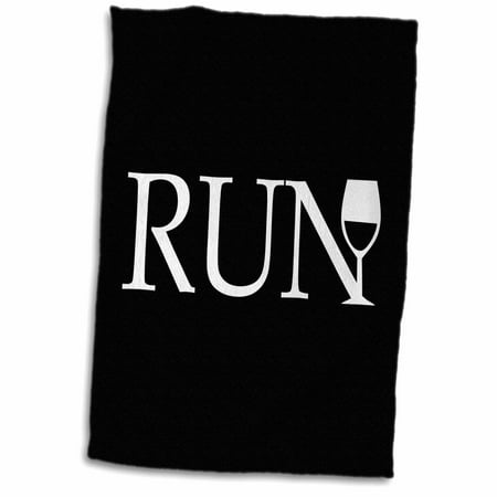 3dRose Black Run for Wine - typography word with wine glass - runner fun running club race racing marathon - Towel, 15 by