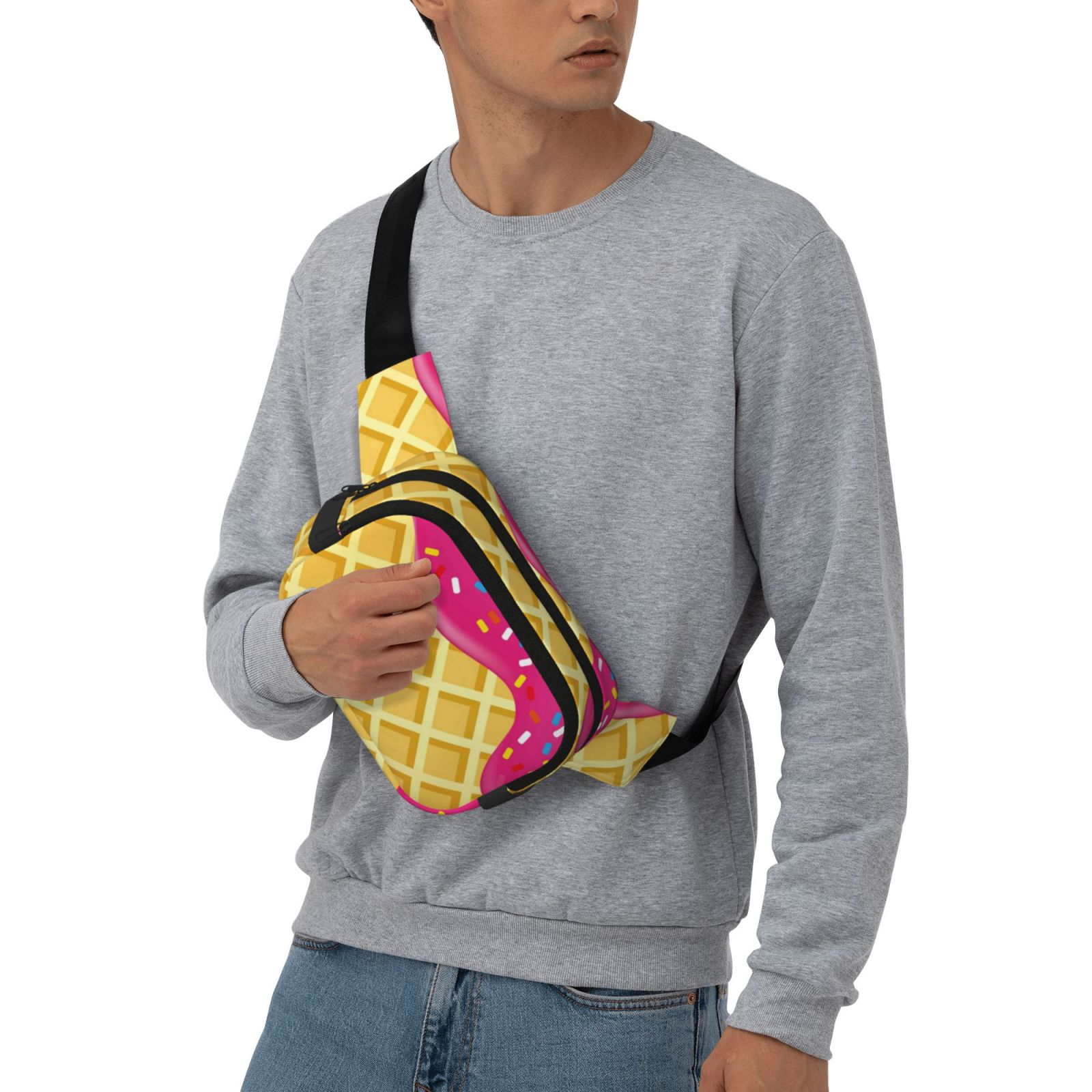 Rateoe Red Ice Cream Print Fanny Pack Belt Bag for Women and Men, Square Double-Layer Waterproof Waist Pack with Adjustable Strap for Hiking, Jogging, Cycling
