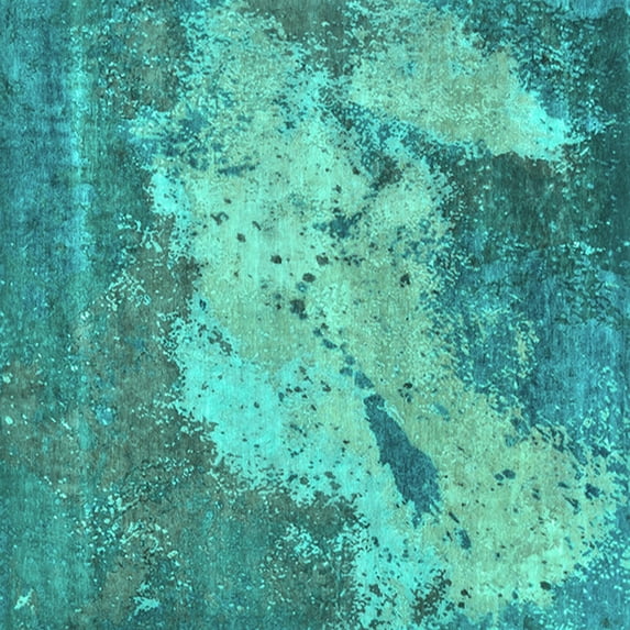 Ahgly Company Machine Washable Indoor Square Oriental Turquoise Blue Industrial Area Rugs, 6' Square