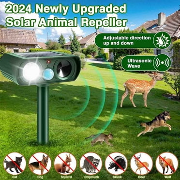 Ultrasonic Deer Repellent Devices 2024 Newest Solar Animal Repeller for Cat Dog Deer Raccoon Coyote Skunk, Waterproof Cat Deterrent Outdoor with Explosive Flashing Light
