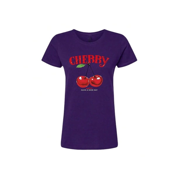Playera Blusa De Cerezas Cherry Happy Have A Nice Day Casual Ropa Para Mujer Ropa De Dama Color Morado Talla Chica Marca Emil SaEs