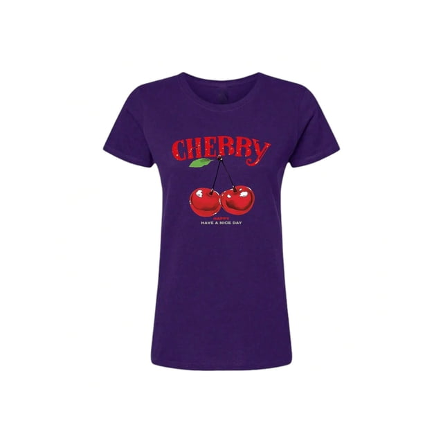 Playera Blusa De Cerezas Cherry Happy Have A Nice Day Casual Ropa Para Mujer Ropa De Dama Color Morado Talla Mediana Marca Emil SaEs