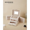 thumbnail image 1 of SONGMICS Joyero de 3 niveles, estuche de viaje con asa, 2 cajones, organizador de joyas con cerradura con espejo, blanco, 1 of 5