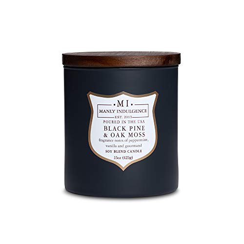 Manly Indulgence Bougie en Pot Parfumée Mousse de Pin Noir et Chêne, Moyen, Gris