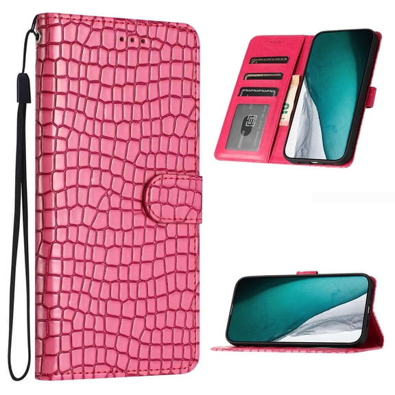 for Samsung Galaxy A17 5G Wallet Case for Women Girls, Crocodile Pattern PU Leather Flip Phone Cover with Card Holder, Kickstand, Magnetic Clasp Flip Case for Samsung Galaxy A17 5G, Rose