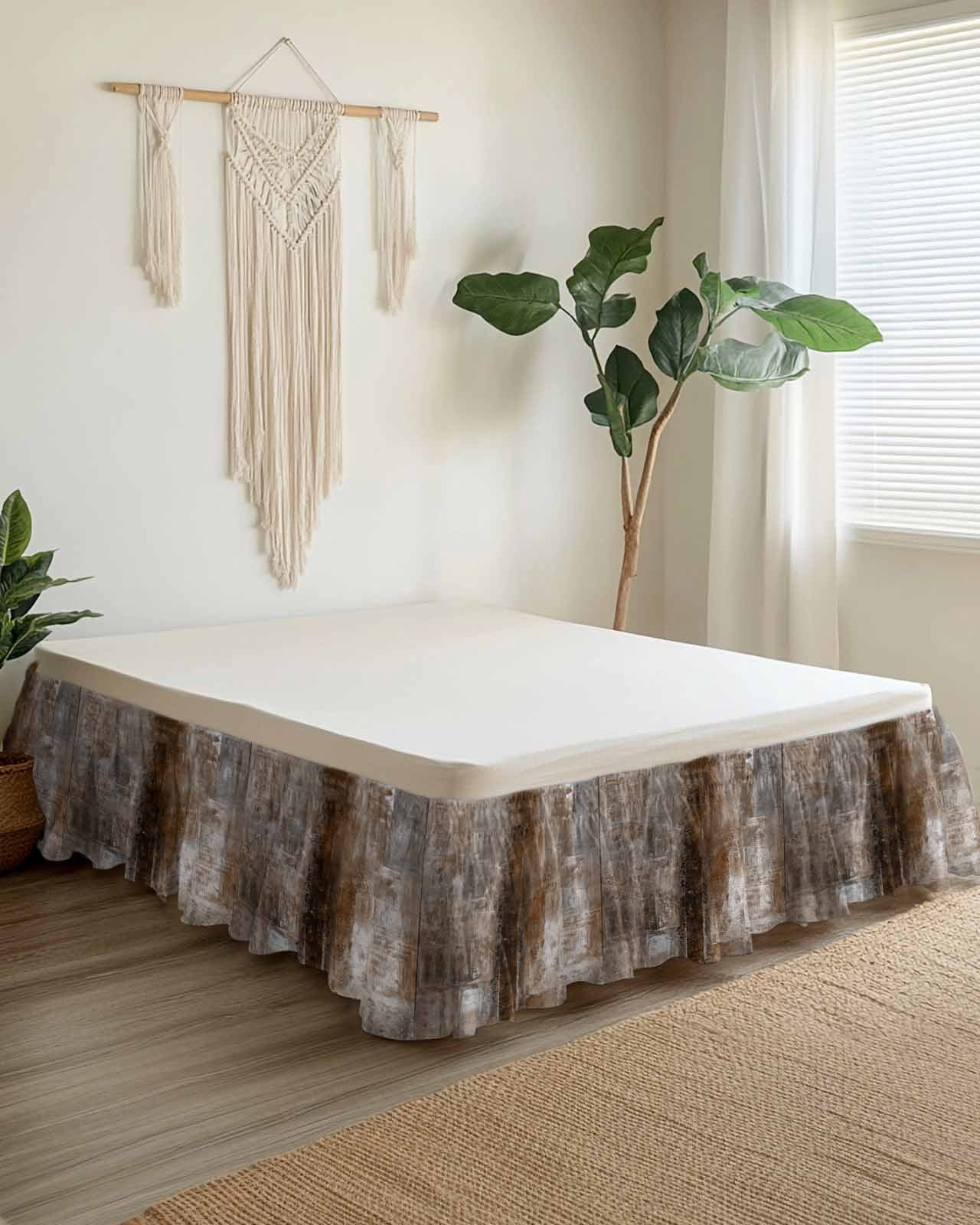 Brown Wrap Around Bed Skirts for Queen Bed 16" Drop,Bed Skirt with Adjustable Elastic Belt Dust Ruffle Bed Valance for Bedroom Hotel Retro Oil Painting Modern Abstract Art Aesthetics Bed Frame Cover