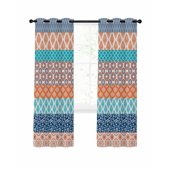 Teal Orange Striped Blackout Curtains 84 Inches Long for Bedroom, Boho Modern Geometric Abstract Art Thermal Insulated Room Darkening Black Out Window Curtain Panels Grommet Drapes for Living Room