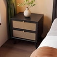 thumbnail image 1 of Solid Wood Nightstand with Inlaid Rattan, Night Stand with Drawers，Boho Side Table for Bedroom, Living Room, Quick Leg Assembly(Black,35x40x49cm), 1 of 7