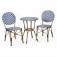 thumbnail image 2 of Outdoor Aluminum 3 Piece French Bistro Set, Navy Blue, White, with Bamboo Finish, 2 of 9