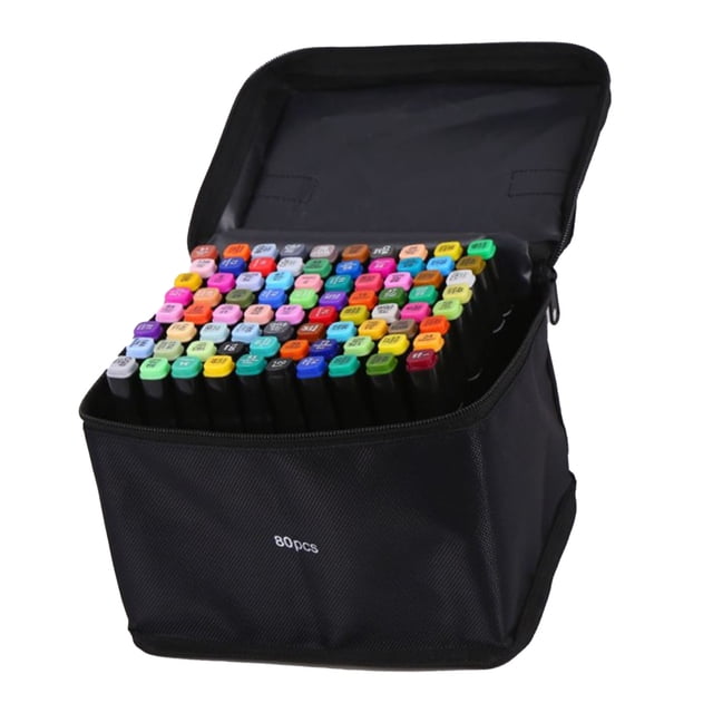 Kit de marcadores de doble punta, cuerpo de bolígrafo negro, 80 colores, marcadores artísticos portátiles para mezclar colores para pintar