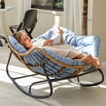 thumbnail image 2 of Micleed Outdoor Rocking Egg Chair, Indoor Papasan, Rattan Wicker Lounge, Modern Royal for Bedroom, Living Room, Porch, Garden, Lawn - Blue, 2 of 7