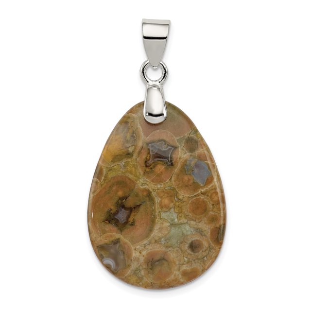925 Sterling Silver Poppy Jasper Necklace Pendant Charm Natural Shell Stone