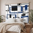 thumbnail image 3 of Blue Black Geometric Tapestry for Bedroom Wall Hanging Tapestry, Modern Minimalist Stripes Aesthetic Ceiling Backdrop Tapestries Poster Blanket Wall Decor for Teens Room Living Room Dorm 59" x 90", 3 of 8