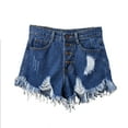 thumbnail image 2 of ZHOGXU Women's Summer Denim Shorts With Pocket Solid Color High Waist Ripped Frayed Raw Hem Buttons Wide Leg Shorts For Outdoor Activities,Blue,M, 2 of 4