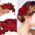 thumbnail image 3 of Flores Rojas Tocado De Novia, Horquilla De Cristal, 3 of 4
