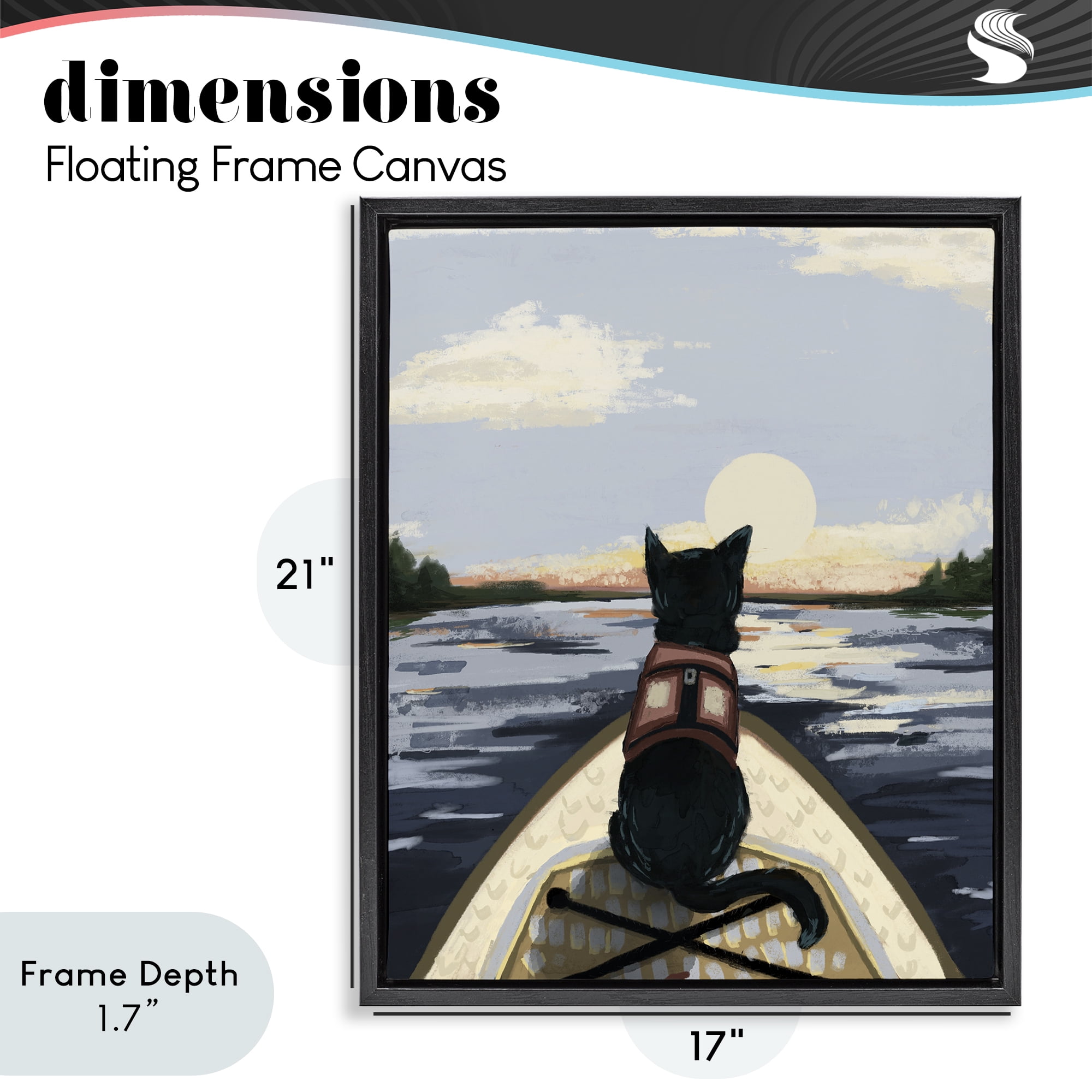 Stupell Industries Peaceful Cat Viewing Lake Black Framed Floater Canvas Wall Art, design by Denise Bartkus