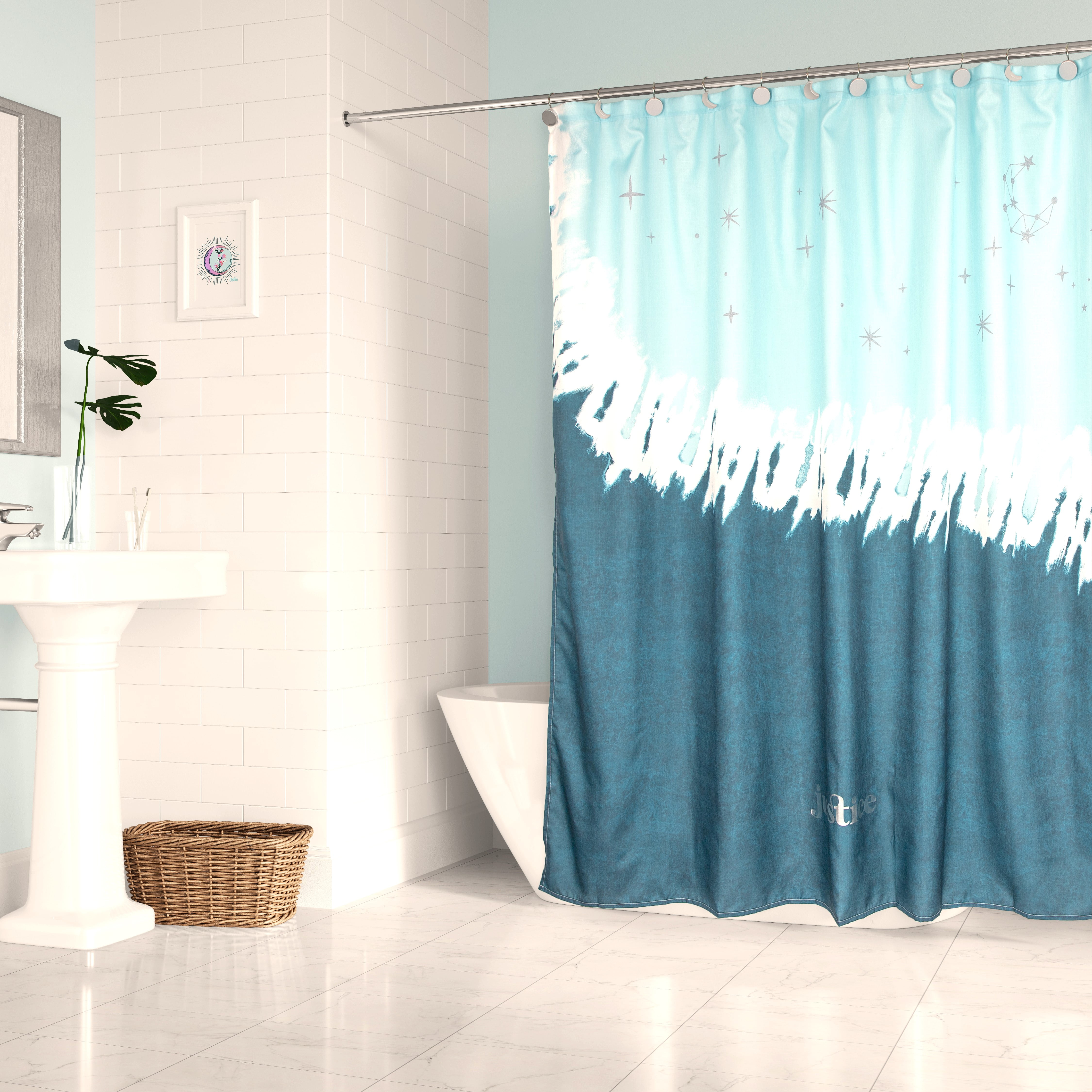 Royal Blue Shower Curtain Waterproof Fabric Plain Color 12 Hooks /Bathroom Mat 