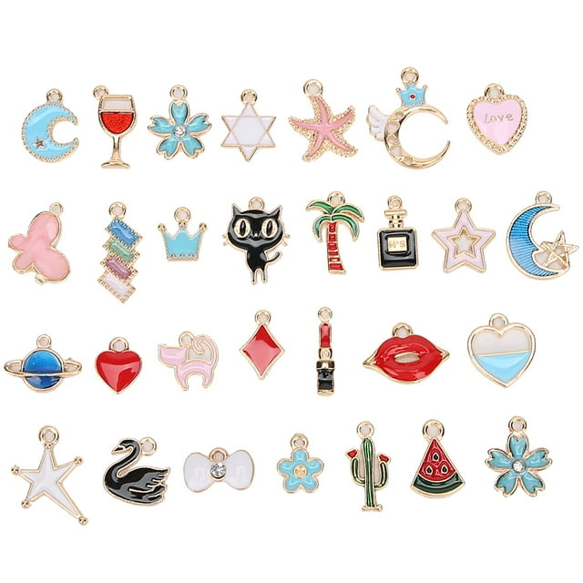 Accesorios de colgantes para manualidades, suministros de fabricación de joyas con goteo de aceite colorido de aleación (estilos de 30 piezas)
