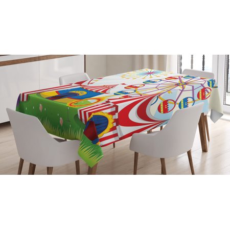 

Ferris Wheel Tablecloth Illustration of a Carnival with Striped Tents Ring of Fire Starbursts Pattern Rectangular Table Cover for Dining Room Kitchen 52 X 70 Inches Multicolor by Ambesonne