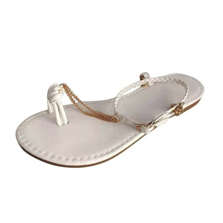 

ZHAGHMIN Long White Socks Fashion Metal Color Toe Round Chain Toe Flat Casual Solid Sandals Women S Women S Sandals Womens Bohemian Sandals Size 9 Heels For Women Sandals Womens Flat Sandals With He