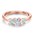 thumbnail image 3 of Gem Stone King 18K Rose Gold Plated Silver White Moissanite and Simulated White Opal Engagement Ring for Women | 1.00 Cttw | Round 5MM | Gemstone Birthstone | Size 5, 3 of 7