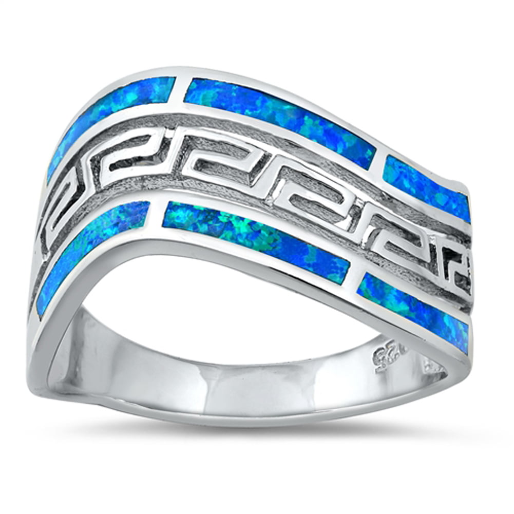 BLUE OPAL BAND .925 Sterling Silver Ring SIZES 6-10 