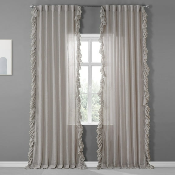 Tumbleweed Faux Linen Ruffle Sheer Curtain (1 Panel), Tumbleweed, 50W X 108L
