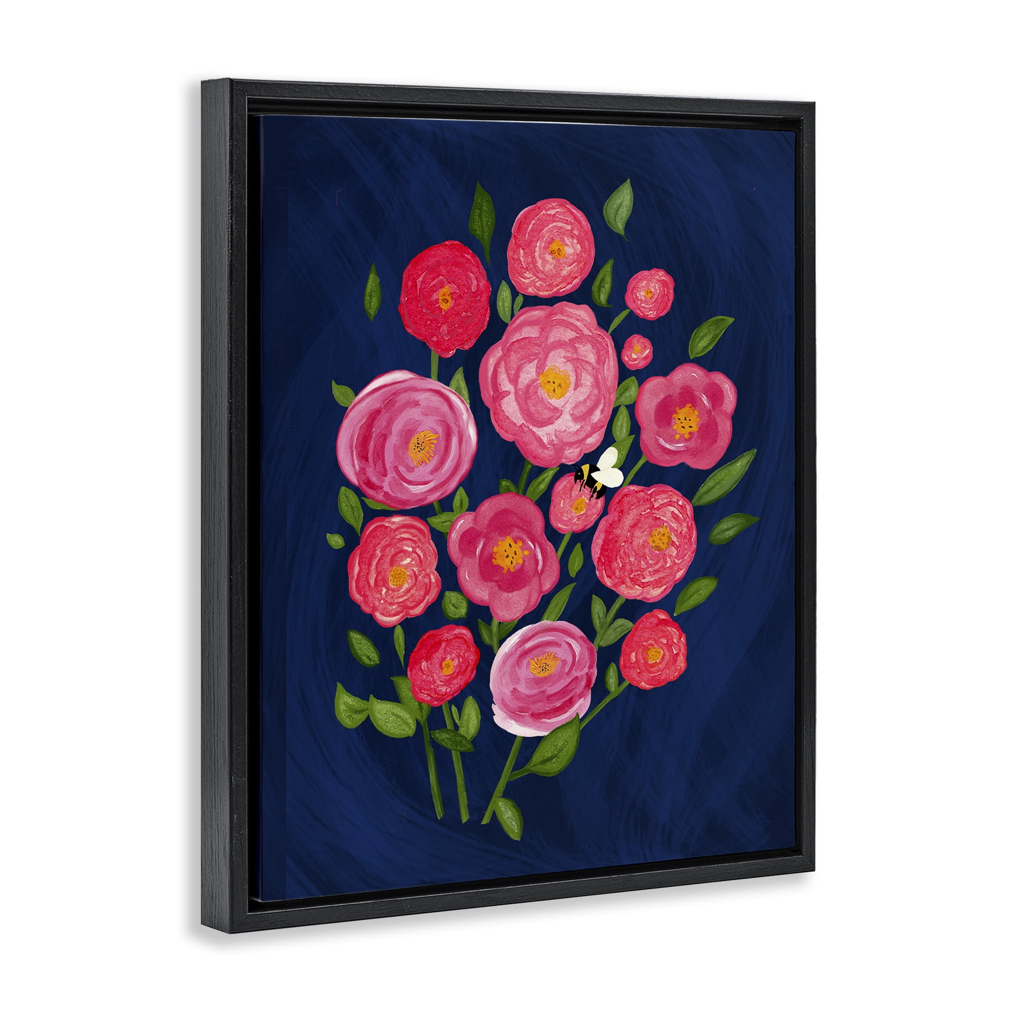 Stupell Industries Pink Poses Bunches Plants & Flowers Painting Black Floater Framed Canvas Art Print Wall Art, 17 x 21