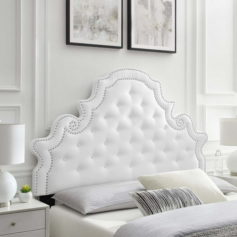 新品head board TALENT 154 Headboard, Rivet Nailhead, Tufted, Full Queen, White, Velvet