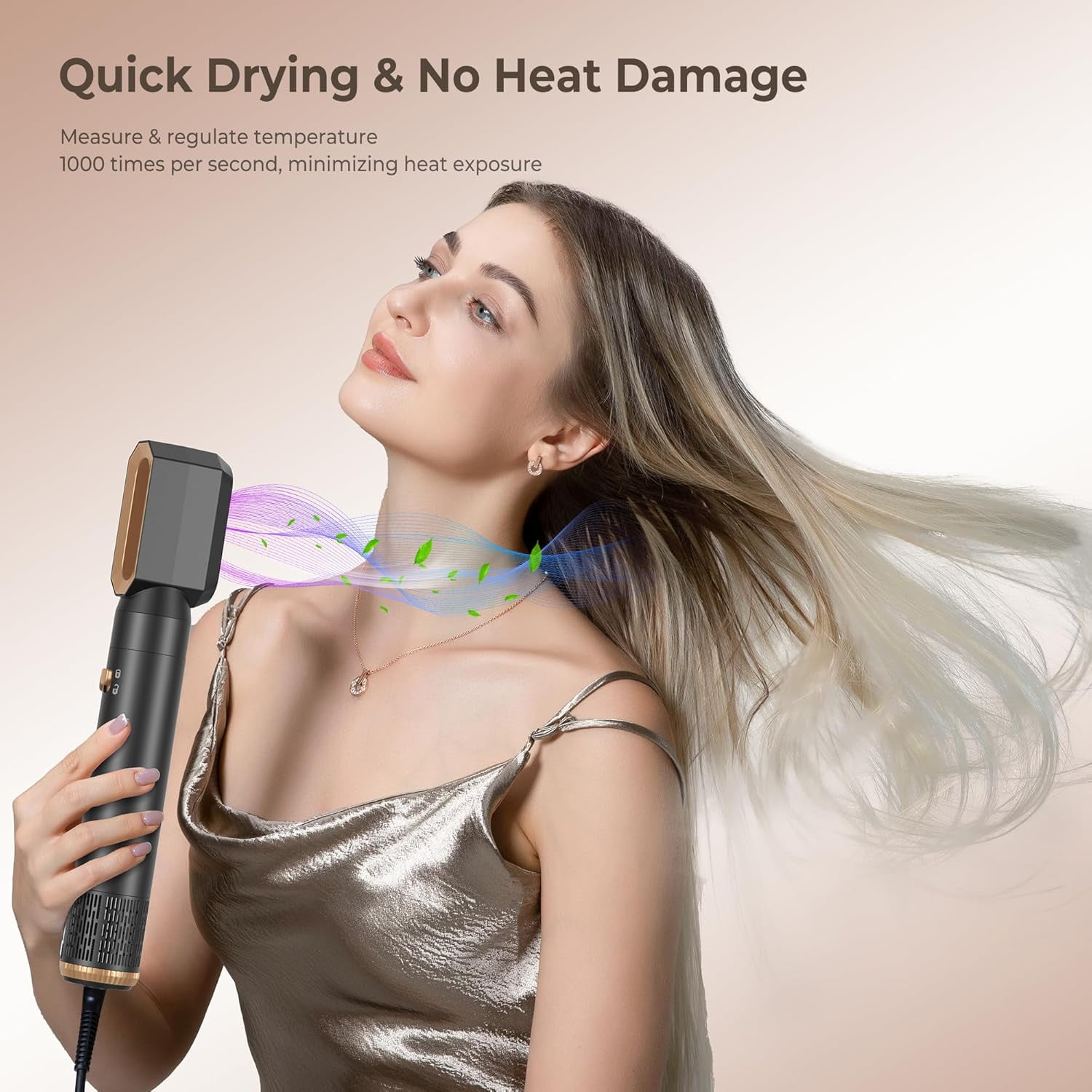 6-in-1 Professional Hot Air Styler & Hair Dryer Brush - Powerful Air Curling Wrap Styler with Negative Ionic Technology for All Hair Types