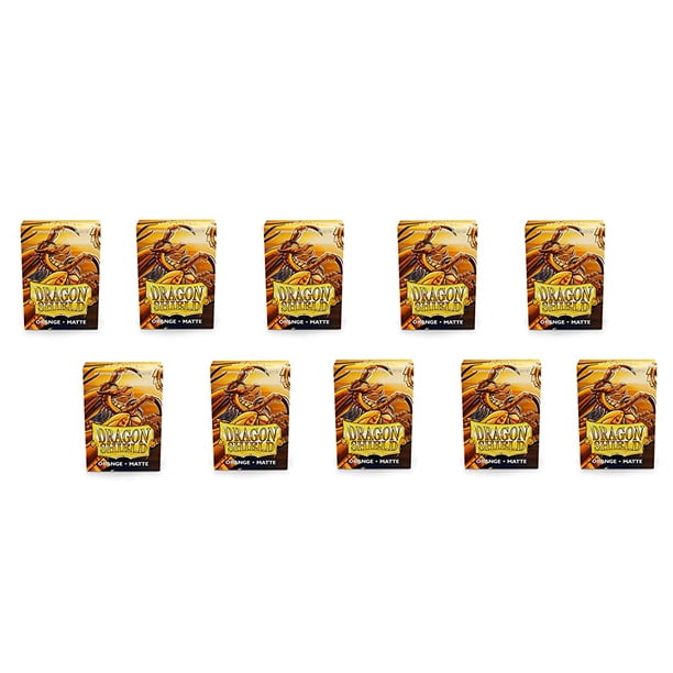 Paquete de 10 fundas para tarjetas con diseño de escudo de dragón mate, color naranja japonés, 60 unidades