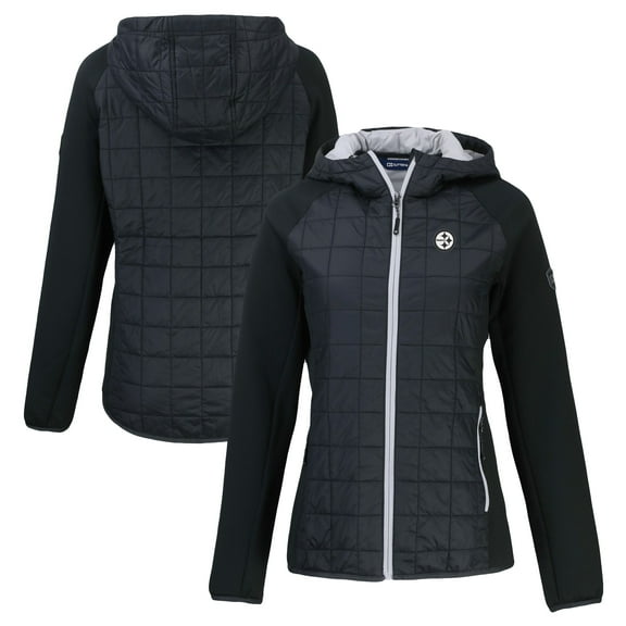 Women's Cutter & Buck Black Pittsburgh Steelers Rainier PrimaLoft Eco Hybrid Full-Zip Hoodie Jacket