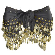 BellyLady Belly Dance Hip Scarf 158 Gold Coins Dance Skirt-Black